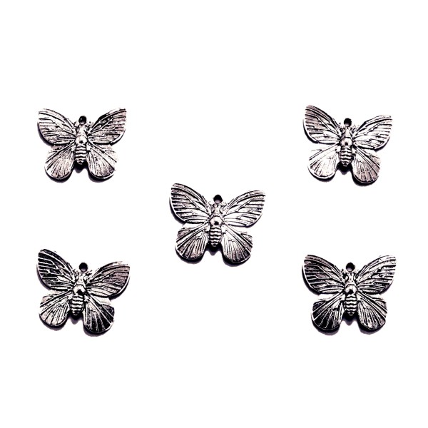 LOT  5 CHARMS/BRELOQUES  plaqué argent :  papillon 18*15mm (01) - Photo n°1