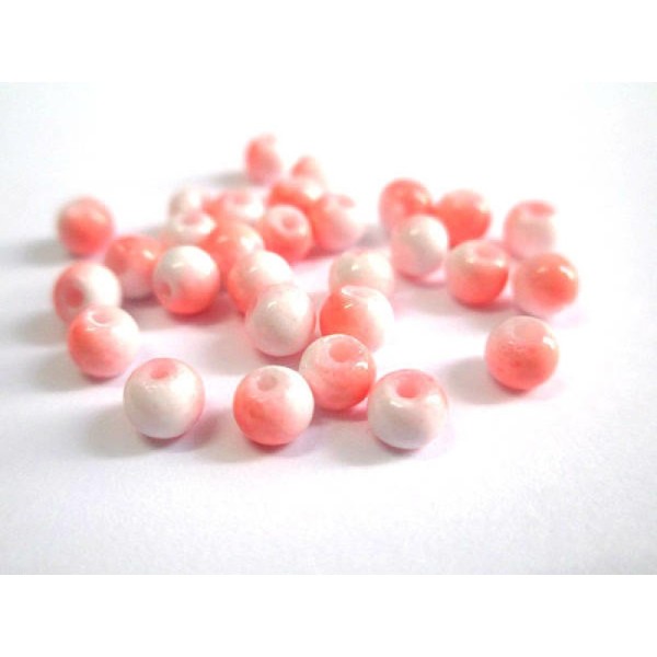 50 Perles en verre bicolore corail et blanc 4mm (U-25) - Photo n°1