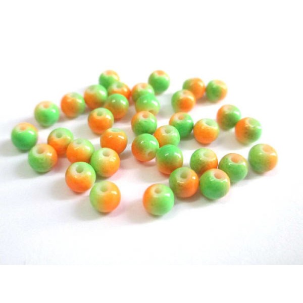 50 Perles en verre bicolore orange et vert 4mm (U-27) - Photo n°1