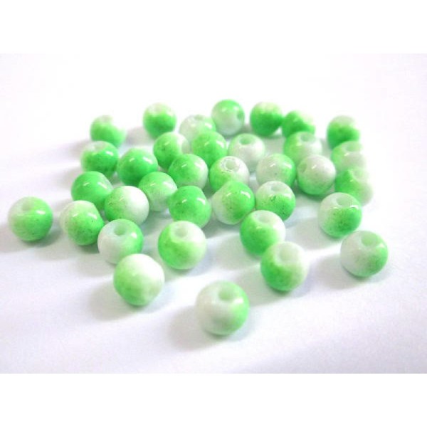 50 Perles en verre bicolore vert et blanc 4mm (U-19) - Photo n°1