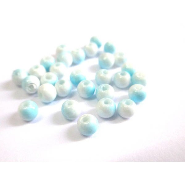 50 Perles en verre bicolore bleu et blanc 4mm (U-22) - Photo n°1