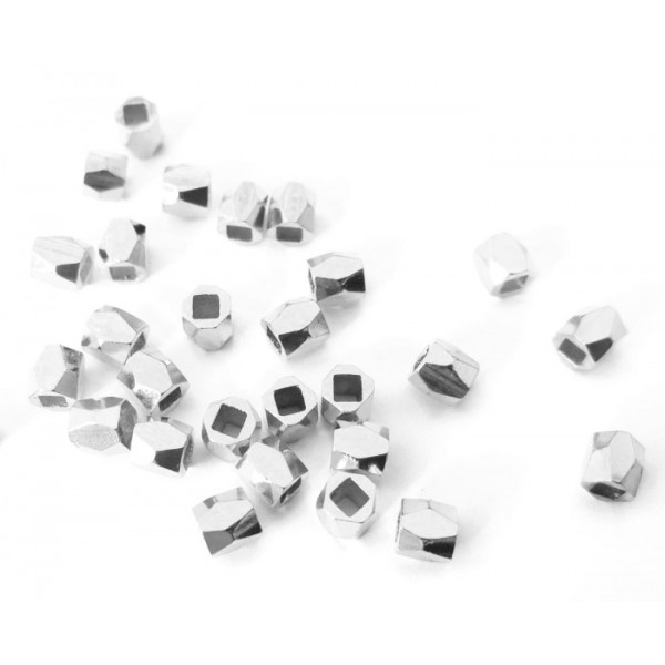 10x Perles Facettes Métal 3x2,5mm ARGENTE - Photo n°1