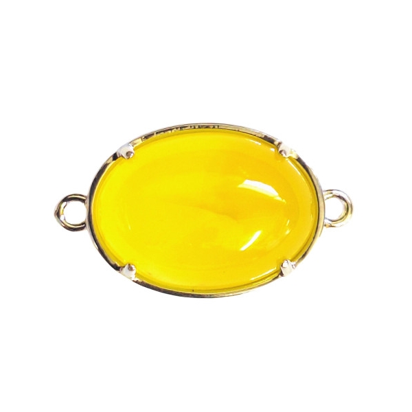 1X breloque connecteur sertie d'une agate jaune ovale en relief argentée 2,6cm - Photo n°1