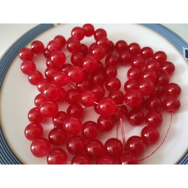 Perles en verre imitation jade 10 mm rouge x 10 - Photo n°1