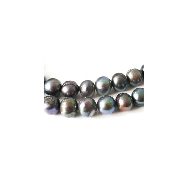 5 Perles d'Eau Douce 10-12mm GRIS ANTHRACITE - Photo n°1