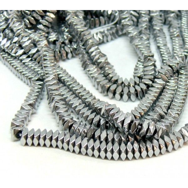 H009A01 Lot 1/2 fil d'environ 90 perles Rondelles, Hématite Carré Facettées  4 mm, métallisé coloris - Photo n°1