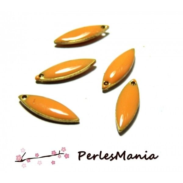 PS110106084 PAX 4 Sequins médaillons style émaillés Biface Navette Fines Orange 5 par 15mm sur une b - Photo n°1