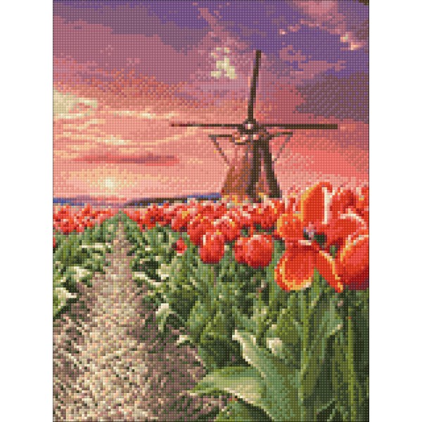 Kit de peinture diamant Moulin à vent en tulipes 30*40 WD3056 - Photo n°2