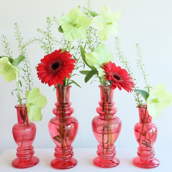 Mini vase bougeoir en verre - 11,5 cm - Rouge - 2 pcs - Photo n°2