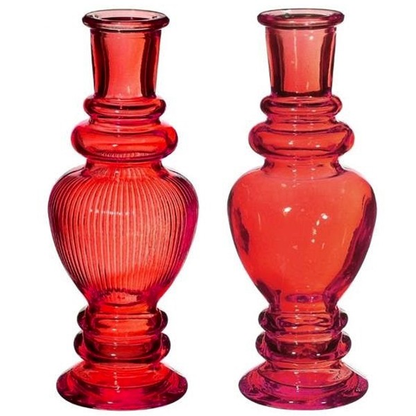 Vase bougeoir en verre - 16 cm - Rouge - 2 pcs - Photo n°1