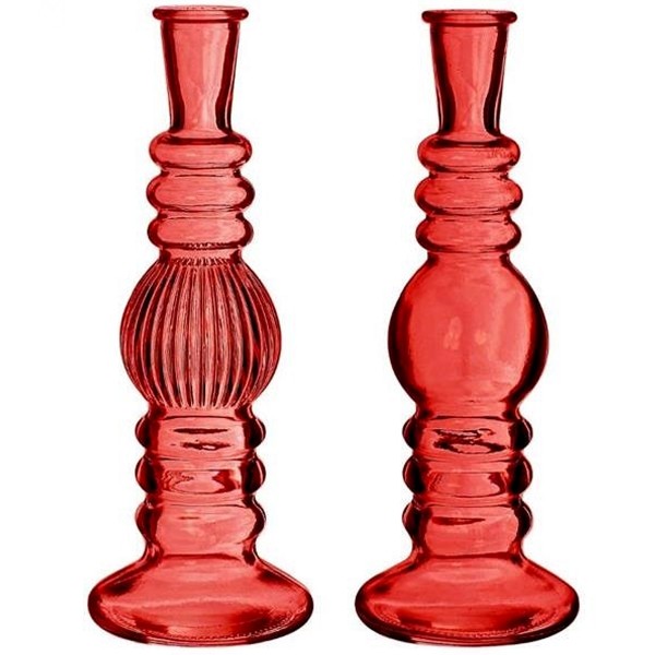 Vase bougeoir en verre - 23 cm - Rouge - 2 pcs - Photo n°1