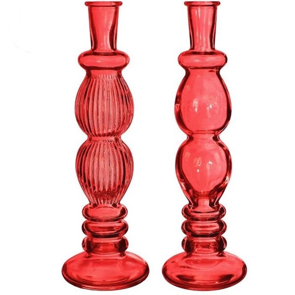Vase bougeoir en verre - 28 cm - Rouge - 2 pcs - Photo n°1