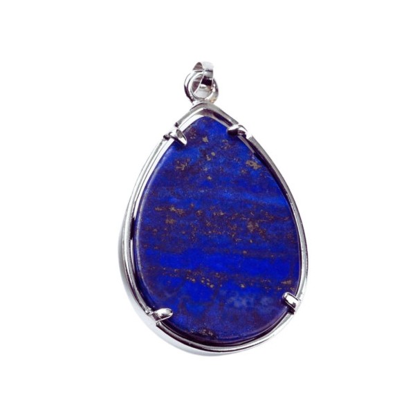 Pendentif goutte en lapis lazuli sertie d'une libellule 3,5cm hauteur + chaine - Photo n°2