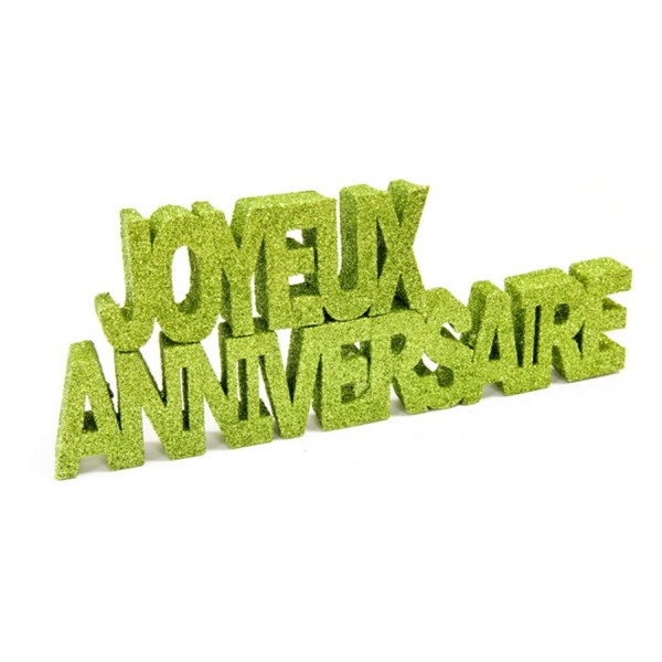 Déco table joyeux anniversaire GM Vert anis pailleté - Photo n°1