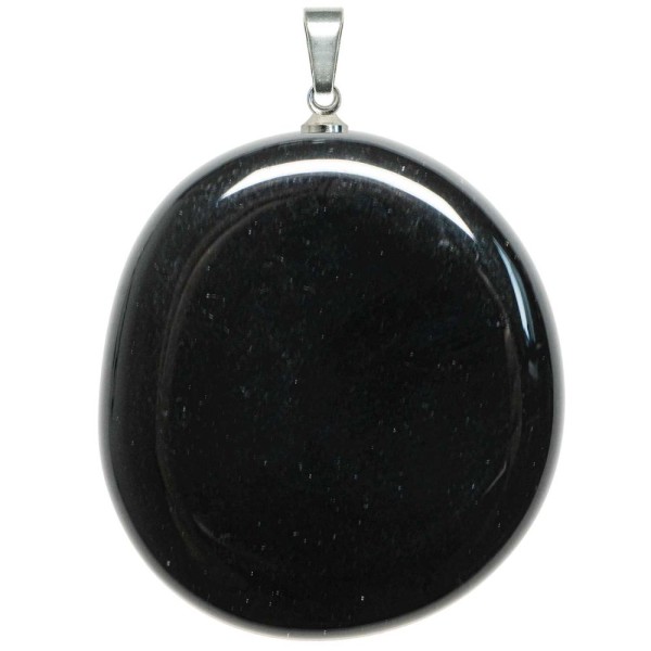 Pendentif galet plat en obsidienne noire. - Photo n°2