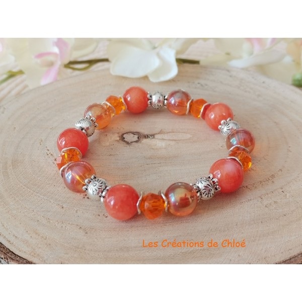 Kit bracelet fil élastique perles jade orange - Photo n°1
