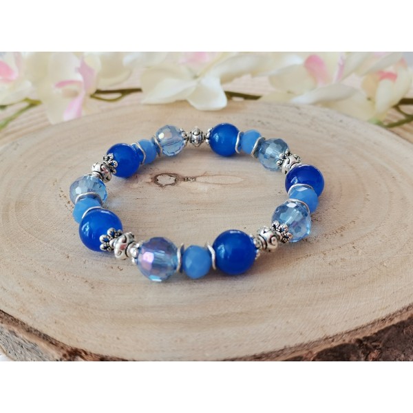 Kit bracelet fil élastique perles en verre laqué bleue - Photo n°2