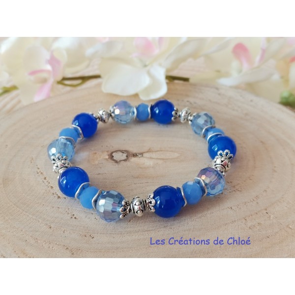 Kit bracelet fil élastique perles en verre laqué bleue - Photo n°1