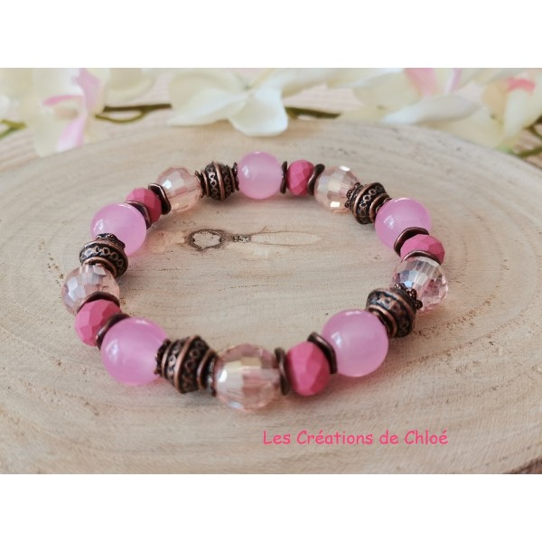Kit bracelet fil élastique perles en verre laqué rose - Photo n°1