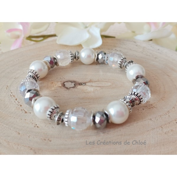 Kit bracelet fil élastique perles en verre laqué cristal - Photo n°1