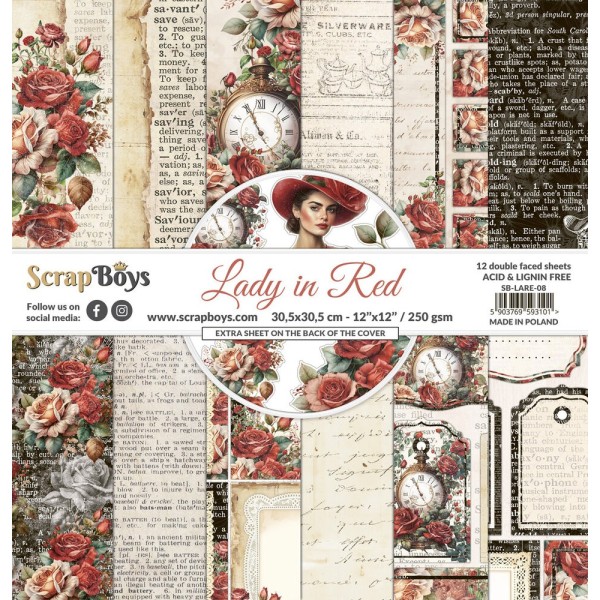 Pochette de 12 feuilles Lady in red Scrapboys - Photo n°1
