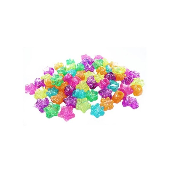 Perles en plastique Mix Fleur - Etoile - Papillon - Multi Pailletté - Bocal de 200 pièces - Photo n°1
