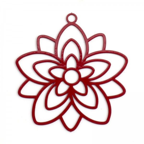 PS11898594 PAX 6 Estampes, pendentif filigrane, Fleur forme Mandala 30mm métal Coloris Rouge DIY - Photo n°1