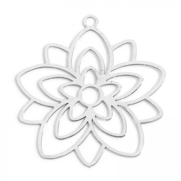 PS11898589 PAX 6 Estampes, pendentif filigrane, Fleur forme Mandala 30mm métal Coloris Argent Platin - Photo n°1