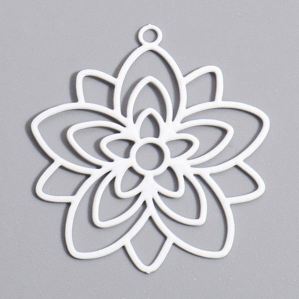 PS11898591 PAX 6 Estampes, pendentif filigrane, Fleur forme Mandala 30mm métal Coloris Blanc DIY - Photo n°1