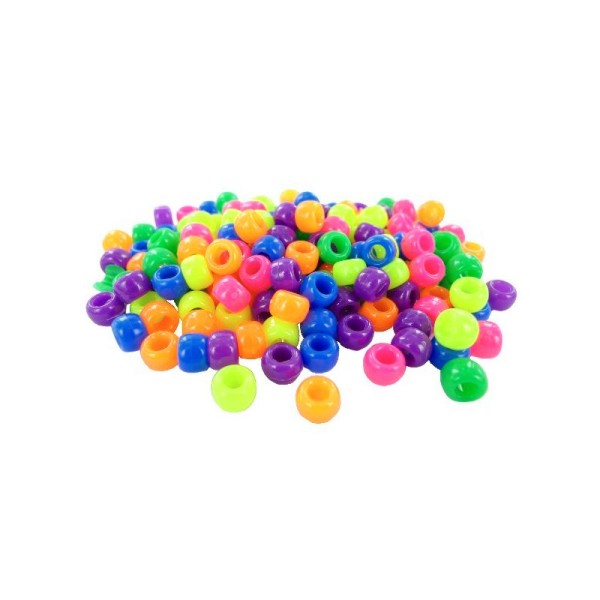 Perles cassis en plastiques (ø 09 mm) Multi Néon - Bocal de 400 pièces - Photo n°1