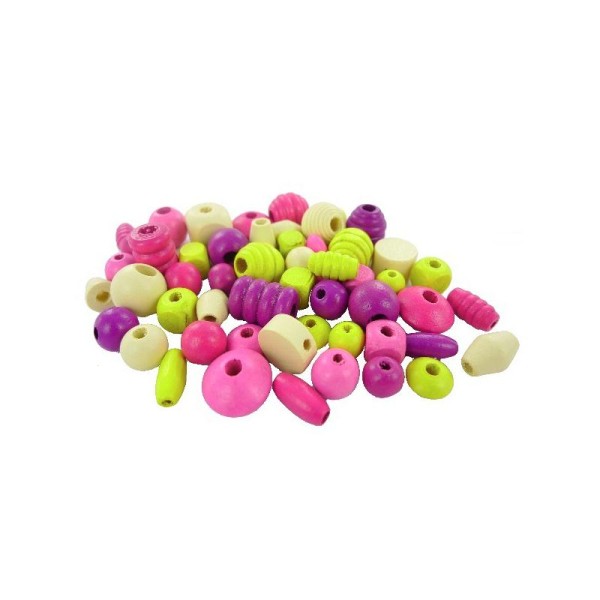 Perles en bois Mix Tailles Formes et Couleurs - Sachet de 500 grammes - Photo n°1
