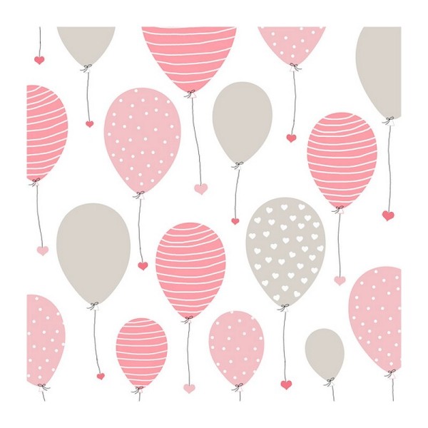 Gros lot 100 serviettes en papier motif Ballons sur fond Blanc, 33 x 33 cm, fête et baby shower - Photo n°1