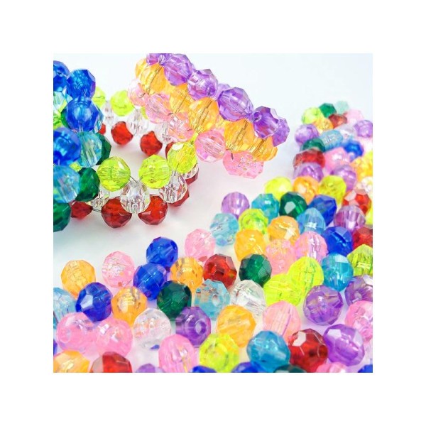 Perles facettées en plastique ø08 mm Multi Transparent - Sachet d'environ 1600 pièces - Photo n°1