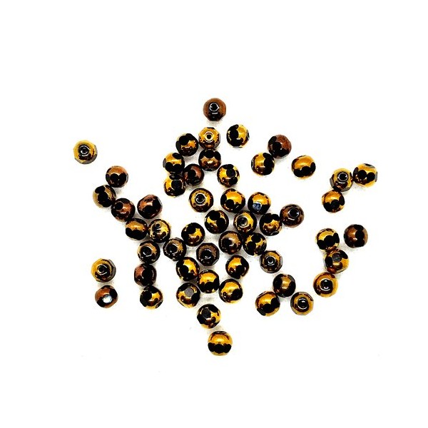 53 Perles en verre noir et doré - 7mm - 249 - Photo n°1
