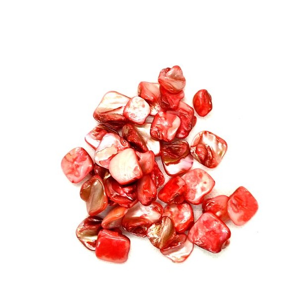 30 Perles en nacre rouge / orangé - taille diverse - Photo n°1