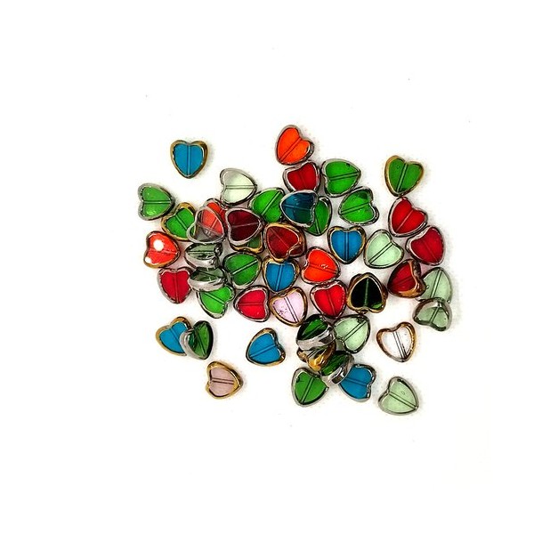 50 Perles en verre - des coeurs multicolore - 10mm - 245 - Photo n°1