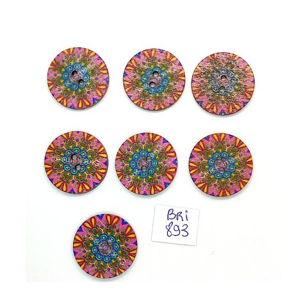 7 Boutons fantaisie en bois multicolore - 25mm - BRI893-24 - Photo n°1