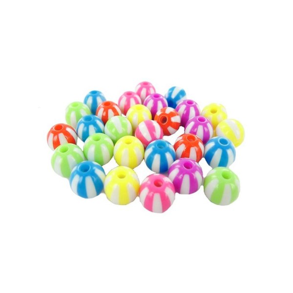 Perles rondes en plastiques Bicolores  (ø 10 mm) - Bocal de 160 pièces - Photo n°1