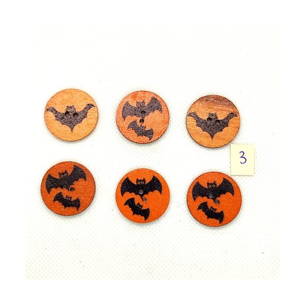 6 Boutons en bois orange et noir - halloween - 25mm – BRI864-3 - Photo n°1