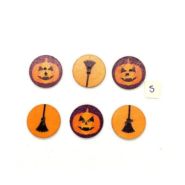 6 Boutons en bois noir et orange - halloween - 25mm - BRI864-5 - Photo n°1