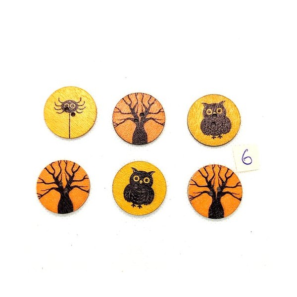 6 Boutons en bois noir et orange - halloween - 25mm - BRI864-6 - Photo n°1
