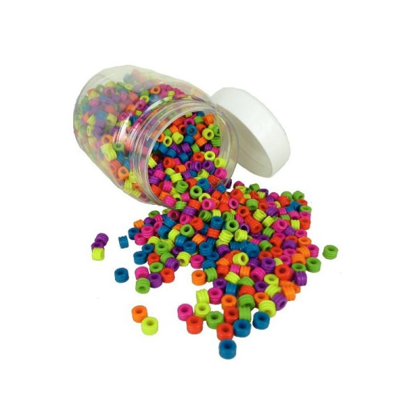 Bocal d'environ 1400 Perles en forme de cylindres en plastique Multi Opaque - 06 x 04 mm - Photo n°1