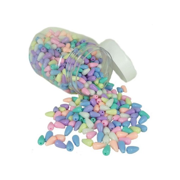 Bocal d'environ 700 Perles en forme de poires en plastique Multi Pastel - 13 x 07 mm - Photo n°1