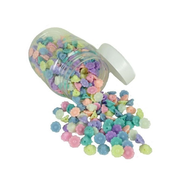 Bocal d'environ 450 Perles en forme de fleurs en plastique Multi Pastel - 13 x 07 mm - Photo n°1
