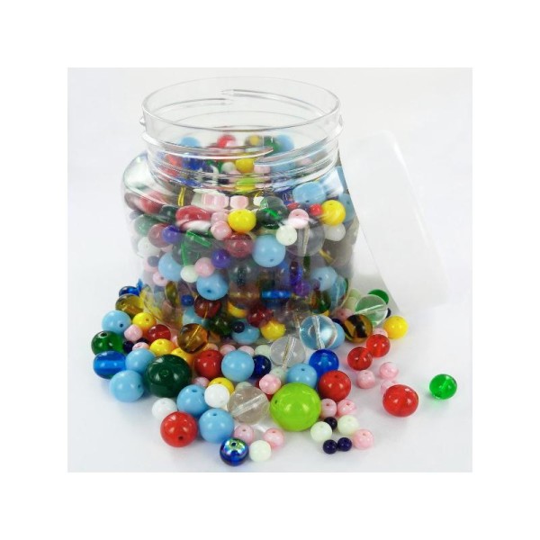 Perles rondes en verre Mix tailles et couleurs - Bocal de 300 grammes - Photo n°1