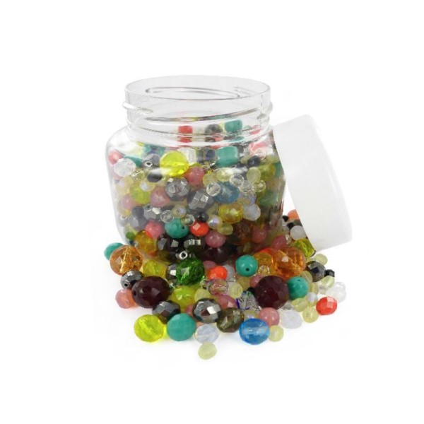 Perles facettées en verres Mix Tailles et Couleurs - Bocal de 300 grammes - Photo n°1