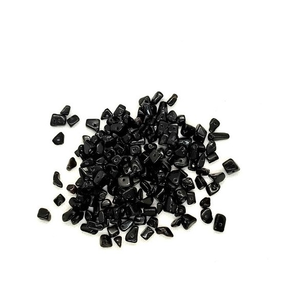 30 Grammes de chips de perles gemme onyx percées noir - 246 - Photo n°1