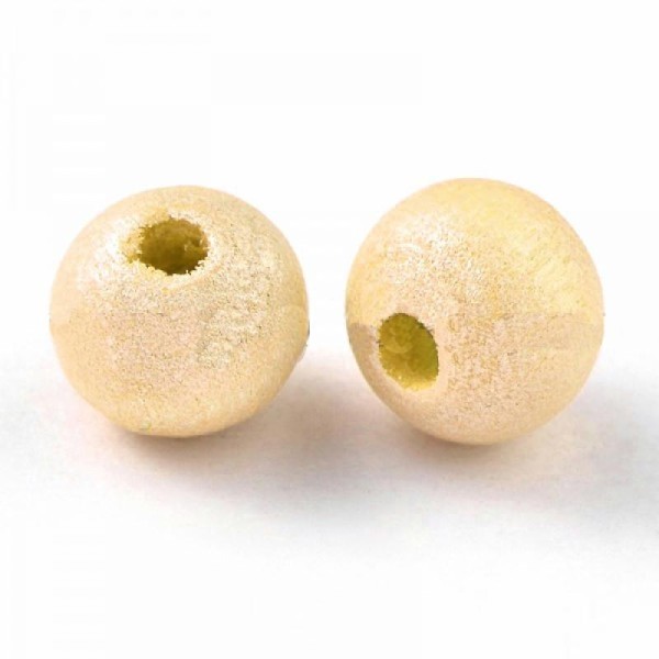 10x Perles Rondes 8mm en bois CREME METALLISE - Photo n°1