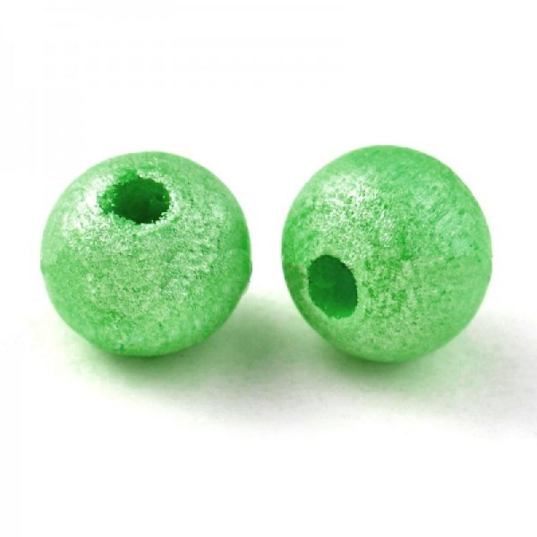 10x Perles Rondes 8mm en bois VERT METALLISE - Photo n°1