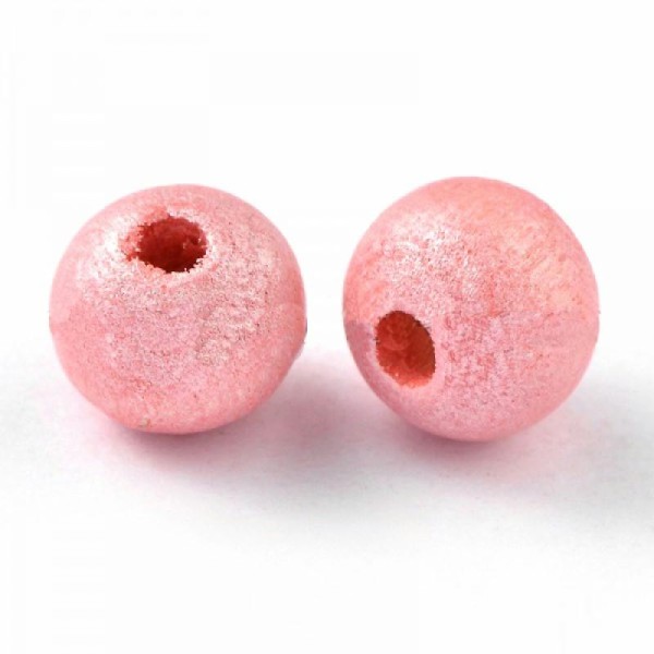 10x Perles Rondes 8mm en bois ROSE METALLISE - Photo n°1